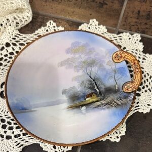 Scenic Noritake porcelainHandled Plate with Pastel Landscape